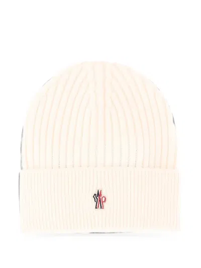 Moncler Logo-embroidered Ribbed Beanie Hat In White