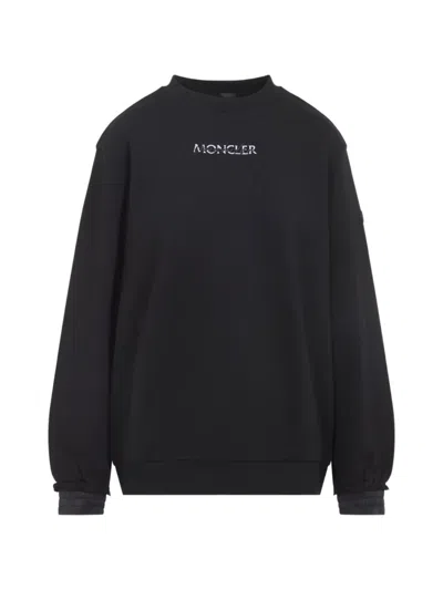 Moncler Lounge Crew Neck Sweatshirt Long Sleeves In Black
