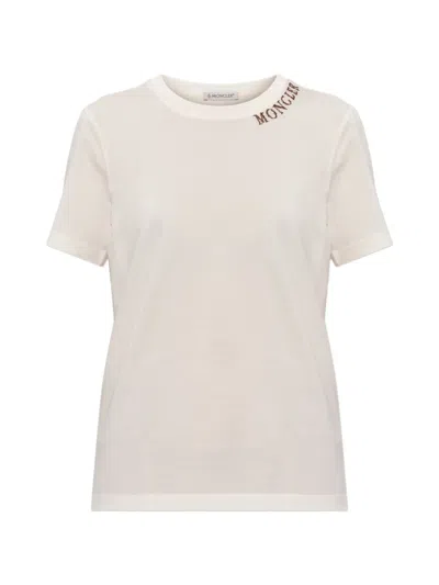 Moncler Cotton Embroidered Logo T-shirt In Neutral