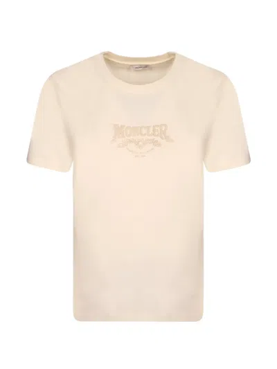 Moncler Tone-on-tone Logo T-shirt In Gold