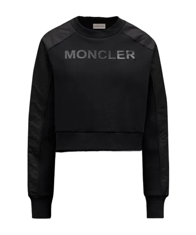 Moncler Logo-lettering Cropped Sweatshirt In Black
