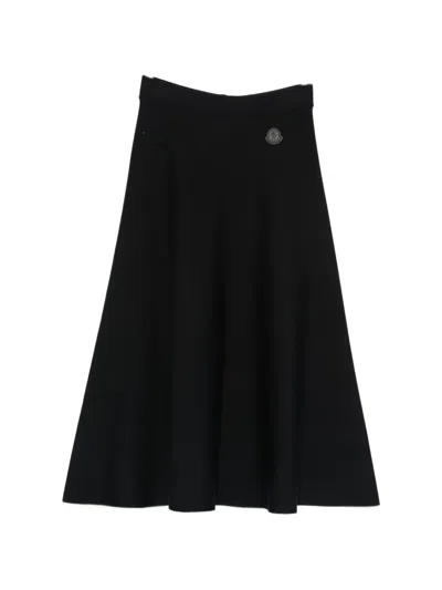 Moncler Logo-patch A-line Midi Skirt In Black