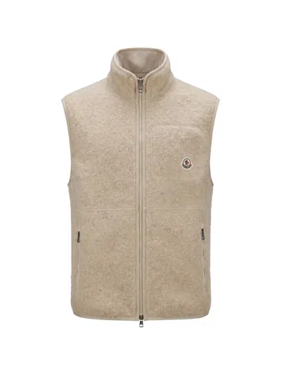 Moncler Logo-patch Brushed-effect Gilet In Neutral