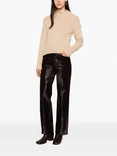 Moncler Logo-patch Cable-knit Sweater In Neutrals