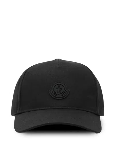 Moncler Logo Cotton Gabardine Baseball Cap In Black