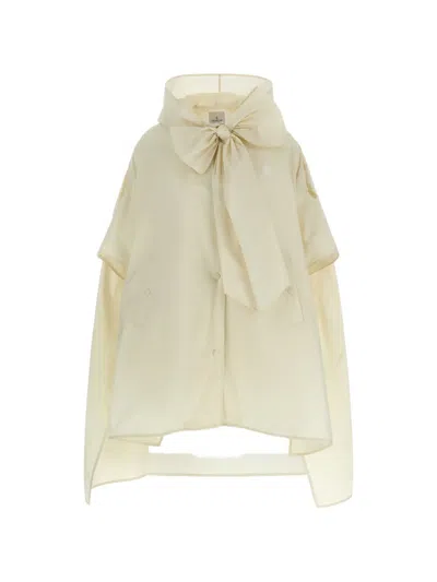Moncler Hooded Cape Taffeta Design Bow Detail In Neutral