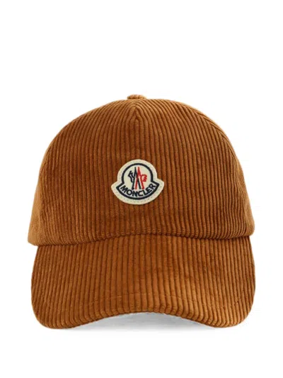 Moncler Logo-patch Corduroy Baseball Cap In Brown