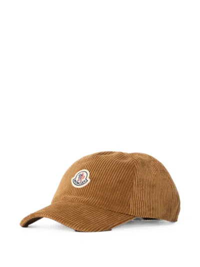 Moncler Logo-patch Corduroy Baseball Cap In Brown