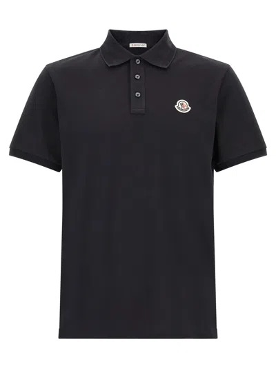 Moncler Logo-embroidered Cotton Piquet Polo Shirt In Black