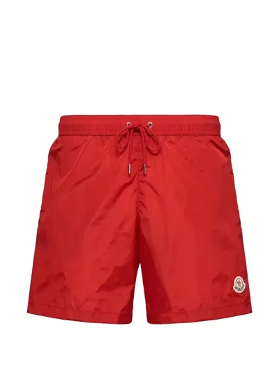Moncler Logo-patch Drawstring Swim Shorts In Red