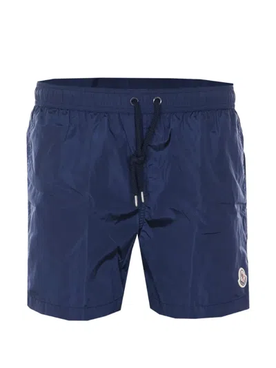 Moncler Logo-patch Drawstring Swim Shorts In Blue