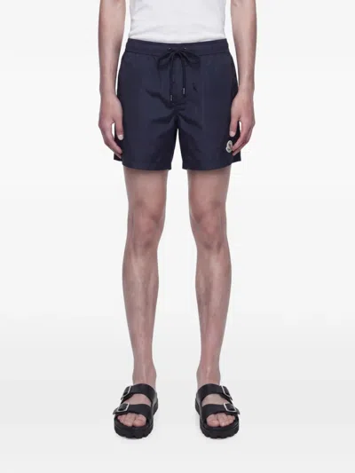 Moncler Logo-patch Drawstring Swim Shorts In Blue
