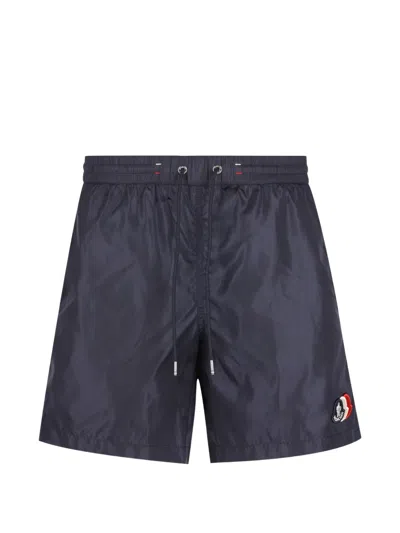 Moncler Kids' Logo-patch Drawstring Swim Shorts In Blue