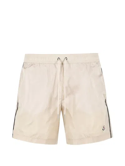 Moncler Logo-patch Drawstring Swim Shorts In Neutral