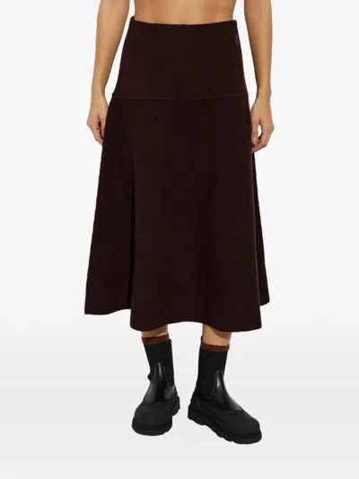 Moncler Logo-patch Flared Midi Skirt In Brown