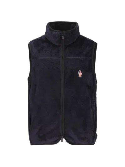 Moncler Logo-patch Fleece Gilet In Blue