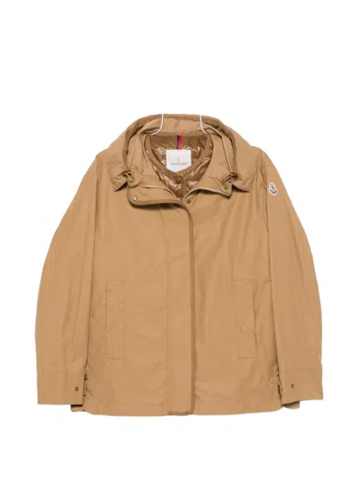 Moncler Logo-patch Hooded Jacket In Brown