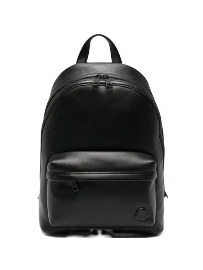 Moncler Logo-patch Leather Backpack In Black