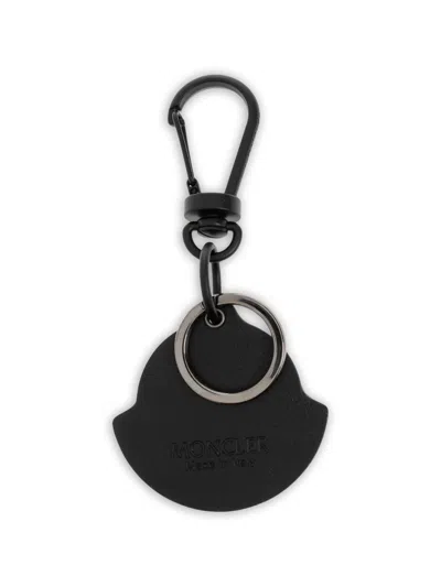 Moncler Logo-patch Leather Keyring In Black