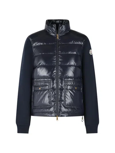 Moncler Navy Blue Fleece And Padded Nylon Zip-up Sweatshirt