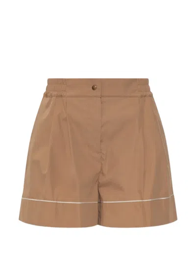 Moncler Logo-patch Piped Shorts In Brown