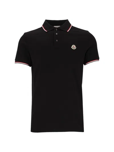 Moncler Logo Short Sleeve Polo Shirt In Black