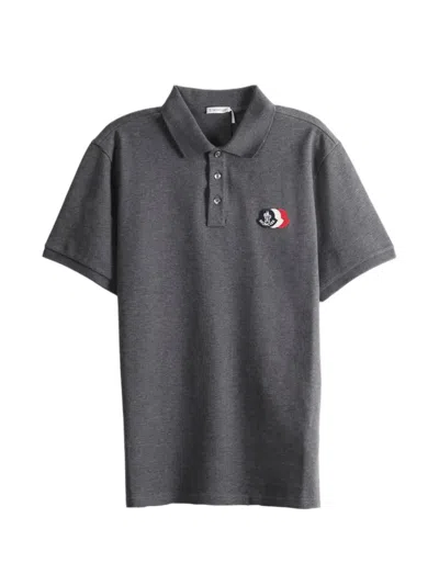 Moncler Shark Patch Piquet Polo Shirt In Gray