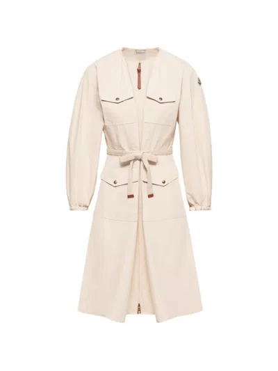 Moncler Logo-patch Poplin Midi Dress In Neutral