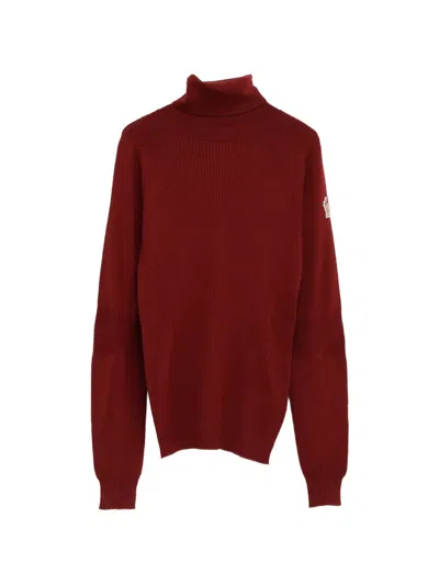 Moncler Logo-patch Ribbed Sweater In Red