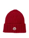 Moncler Cable-knit Wool Beanie With Logo In Burgundy In Brown