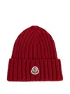 Moncler Cable-knit Wool Beanie With Logo In Burgundy In Burgundy