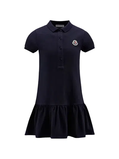 Moncler Kids' Logo-patch Ruffled Dress In Blue