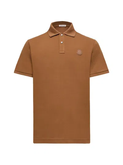 Moncler Logo-patch Short-sleeve Polo Shirt In Brown