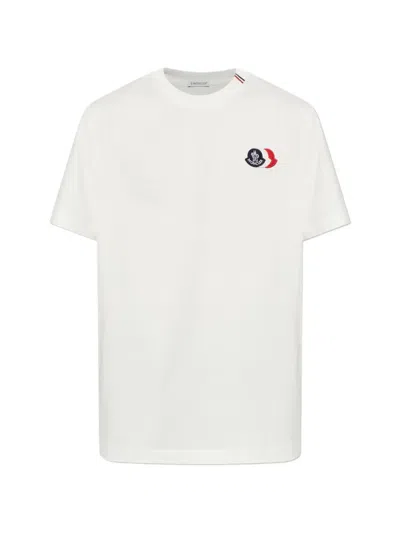Moncler Short Sleeve Jersey T Shirt Tricolor Collar In White