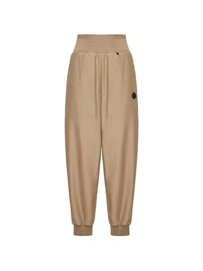 Moncler Logo-patch Smocked-waist Track Pants In Brown
