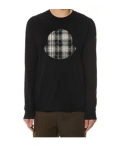 Moncler Men Check Panel Cotton Jersey T-shirt Black