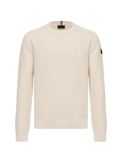 Moncler Logo-patch Waffle-knit Sweater In Neutral