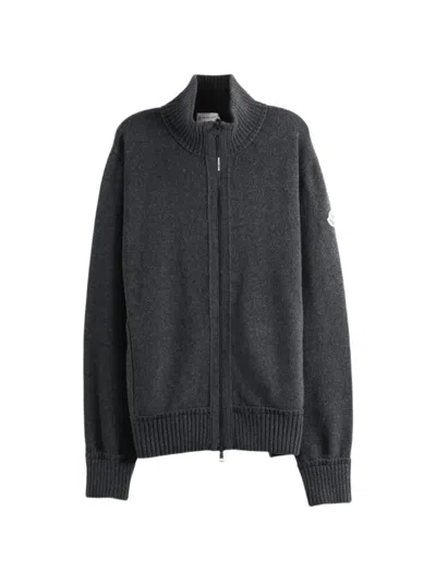 Moncler Logo-patch Zip-up Cardigan In Gray