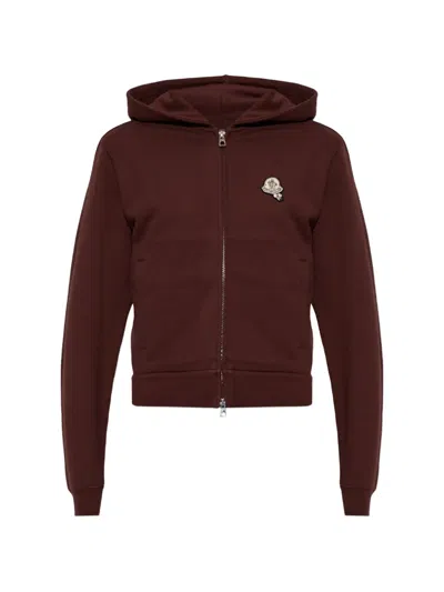 Moncler Logo Patch Zip-up Hoodie In Brown