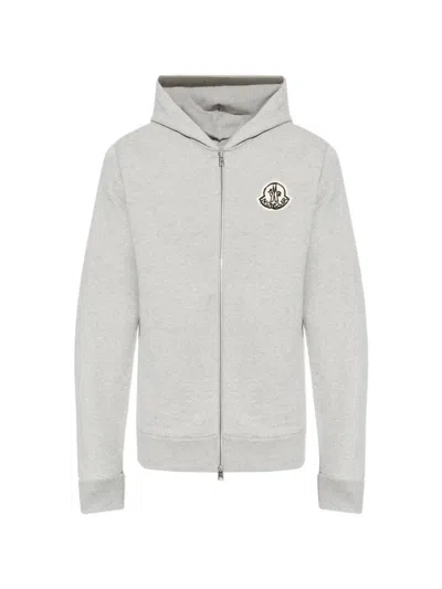 Moncler Hooded Jacket Ribbed Cuffs Straight Hem In Gray