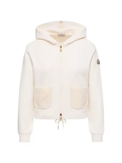 Moncler Logo-patch Zip-up Hoodie In White