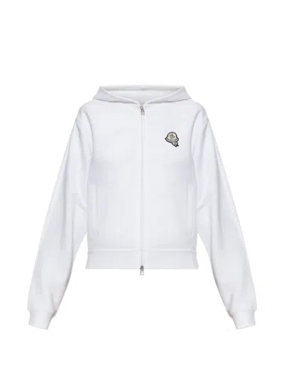 Moncler Logo-patch Zip-up Hoodie In White
