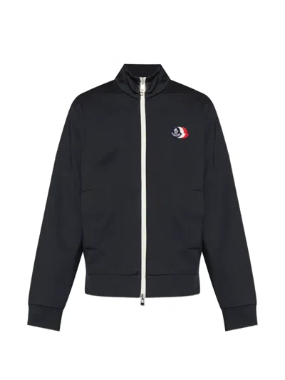 Moncler Logo-patch Zip-up Sweatshirt In Blue