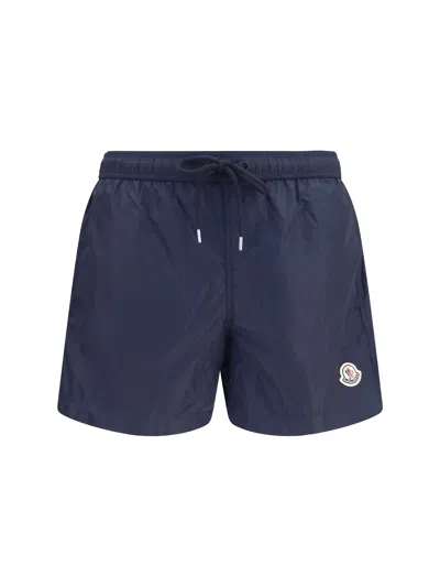 Moncler Logo-patched Polyamide Swim Shorts In Blue
