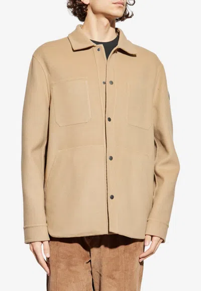 Moncler Logo-patched Wool Jacket In Nude