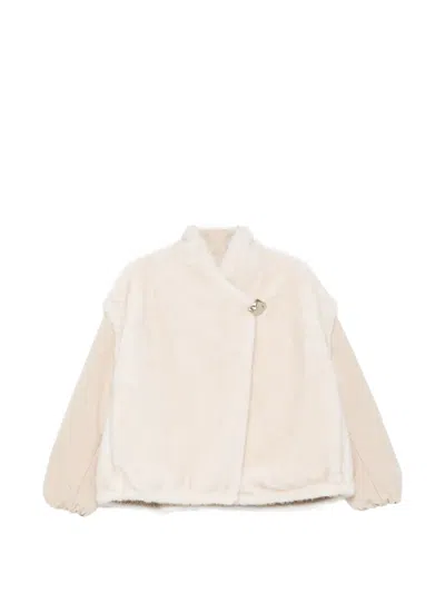 Moncler Logo-plaque Jacket In Neutral