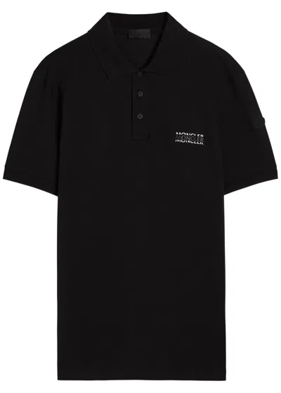 Moncler Logo-print Cotton Polo Shirt In Black