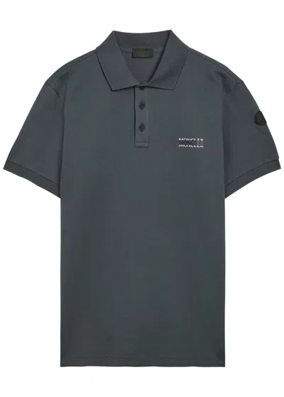 Moncler Logo-print Cotton Polo Shirt In Gray