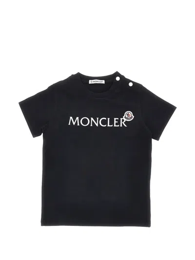 Moncler Babies' Logo-print Press-stud T-shirt In Black