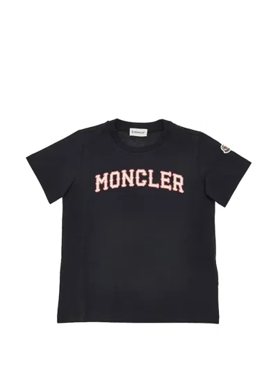 Moncler Cotton Jersey T-shirt With Logo Print Kids In Black